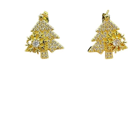 Christmas Tree Earrings Snowflake Crystal Accents Sparkly Holiday Costume Jewelr - Picture 11 of 11